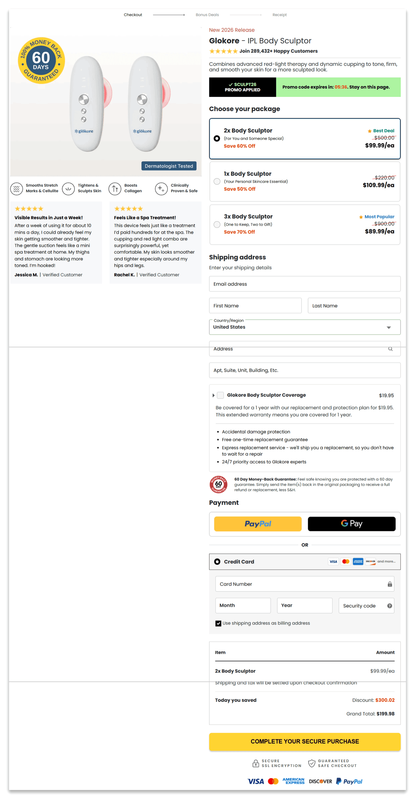 Glokore IPL Body Sculptor secure checkout page